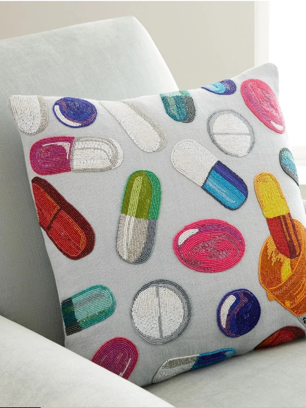 Jonathan Adler Happy Pills Beaded Throw Pillow 20” Like New - Rare